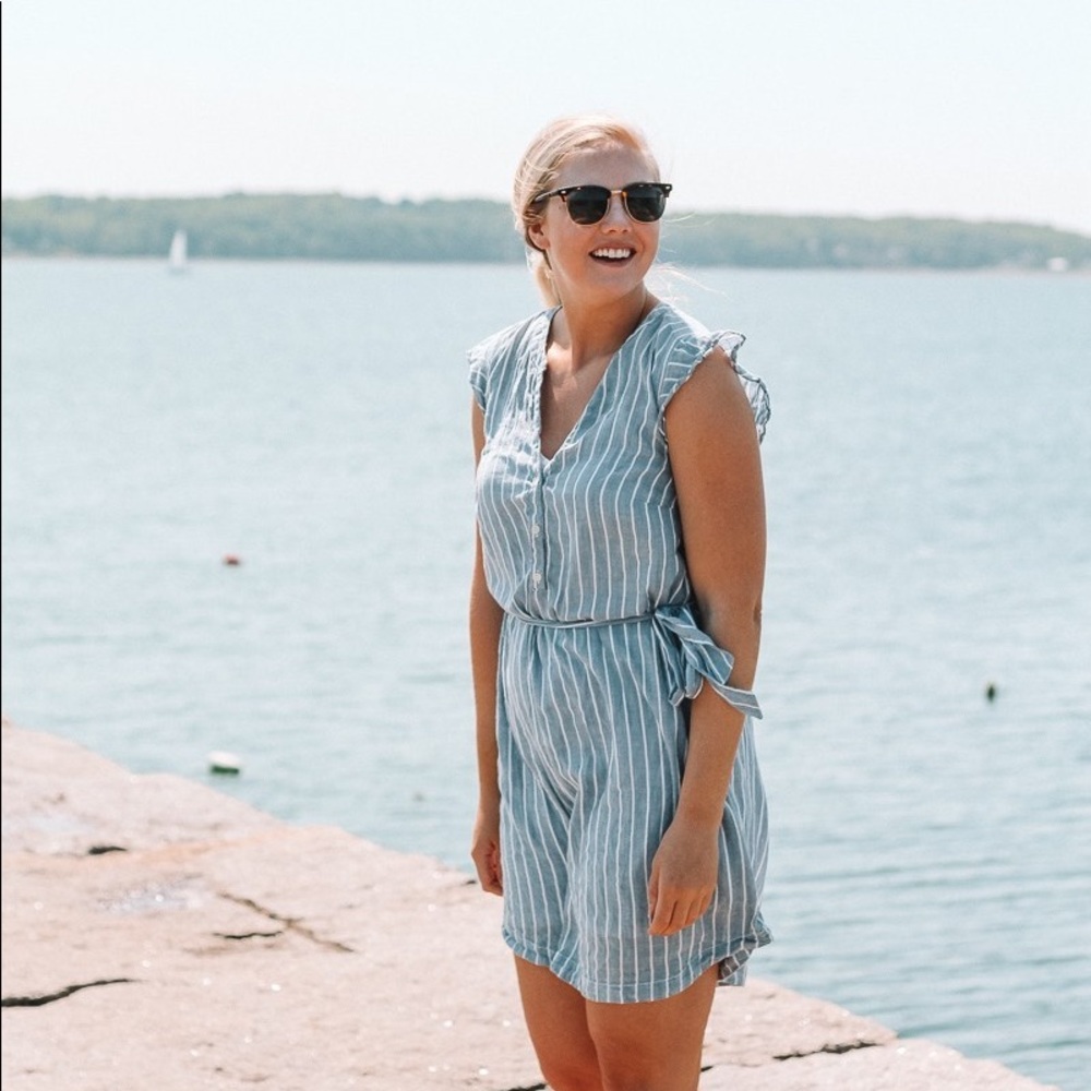 Old Navy Blue Striped Shirt Dress